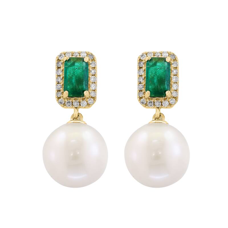 EFFY 14K Yellow Gold Diamond, Emerald, and Freshwater Pearl Earrings