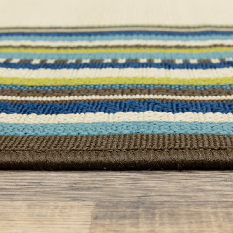 Vista Home Catalina Multi-Border Indoor-Outdoor Ivory/Blue Rug--