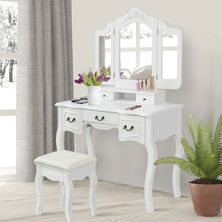 Shop Gymax Bedroom Makeup Vanity Dressing Table Set With Stool Tri