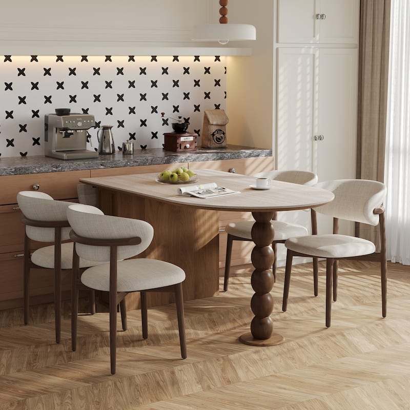 71" Extendable Oval Dining Table For 4-6, Modern Kitchen Table With Travertine Sintered Stone Top & Storages, Beige