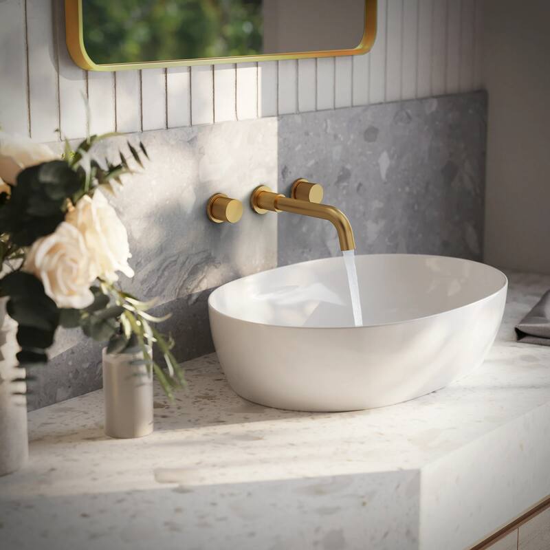 Wall Mount Stainless Steel Bathroom Sink Faucet 3 Hole 2 Handles Bathroom Faucet