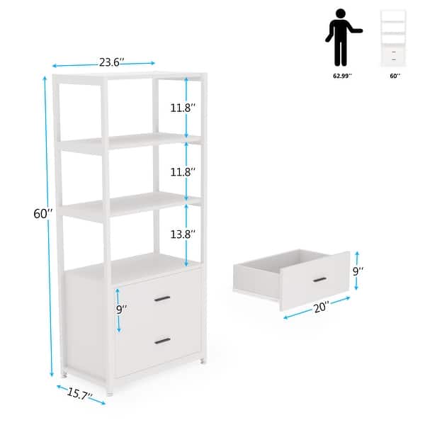 dimension image slide 2 of 5, Bookshelf,5-Tier Industrial Bookcase,Display Shelf Decorative Shelf Wood Storage Rack
