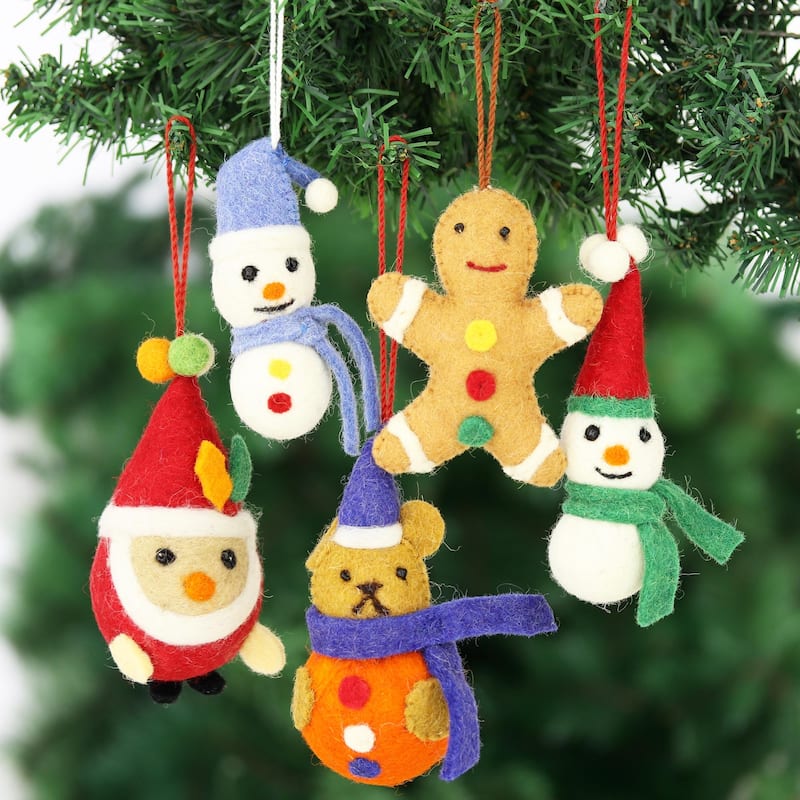 Novica Handmade Christmas Friends Wool Felt Ornaments (Set Of 5)