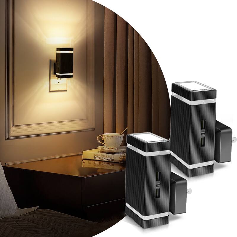 YANSUN Dual Plug-in Wall Sconce & Dimmable Night Light Set - Black Lamp Shade