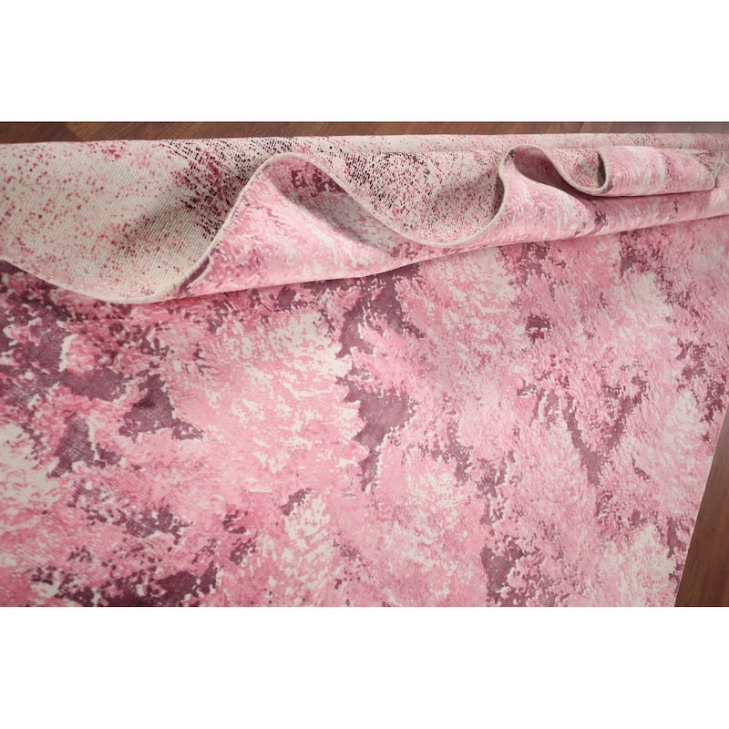 All-Over Modern Pink Abstract Indian Area Rug Hand-Knotted Wool Carpet - 5'11"x 8'11"