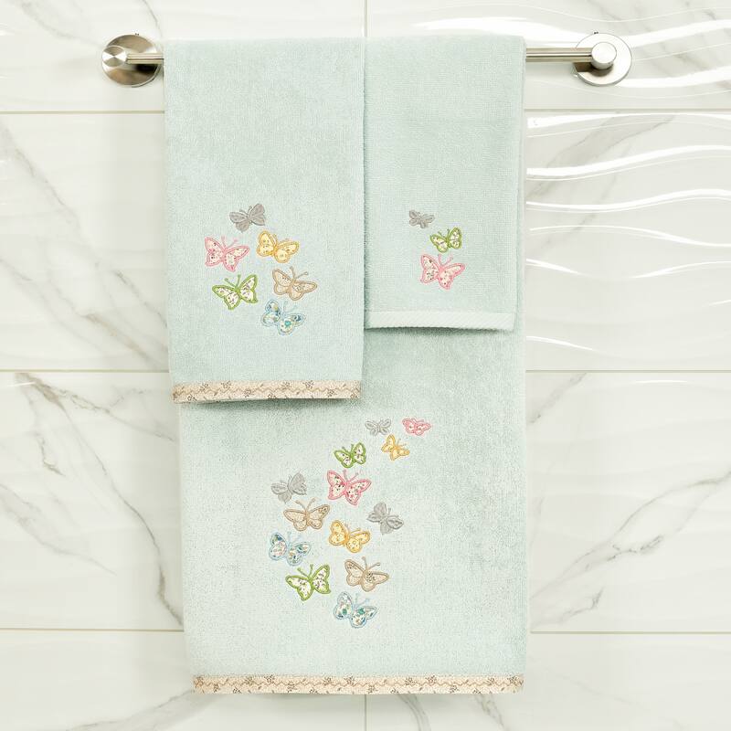 Authentic Hotel and Spa 100% Turkish Cotton Mariposa 2PC Embellished Fingertip Towel Set
