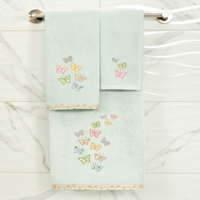 Authentic Hotel and Spa 100% Turkish Cotton Mariposa 2PC Embellished Hand Towel Set