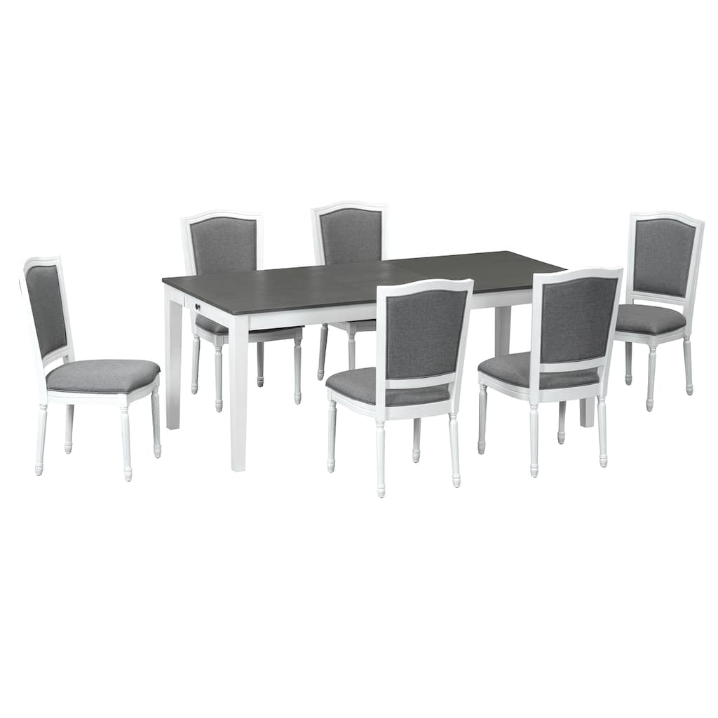 Extendable Dining Table Set with 6 Dark Gray Upholstered Dining Chairs