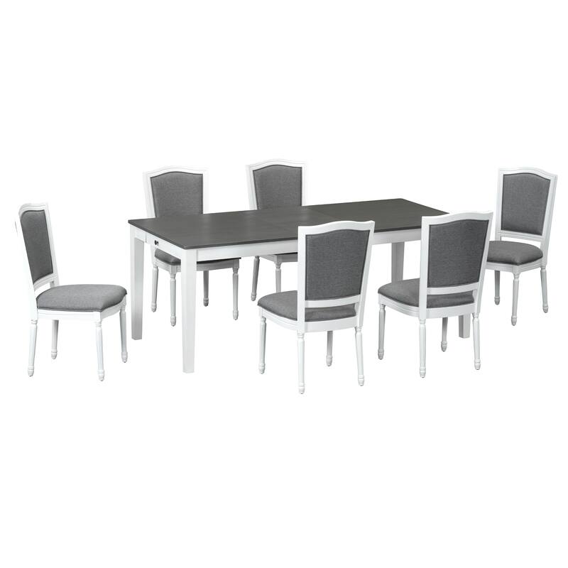 Extendable Dining Table Set with 6 Dark Gray Upholstered Dining Chairs - Dark Gray White
