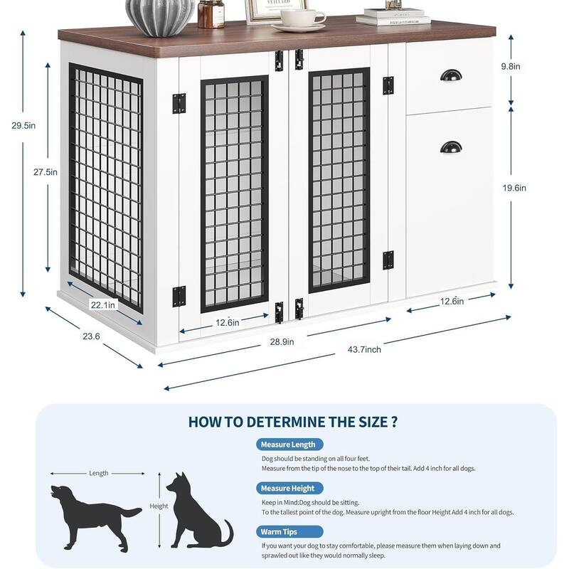 Dog Crate Furniture, Indoor Dog Kennel with Drawer and Cabinet - N/A - White