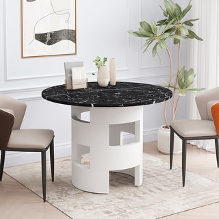 Modern Round Dining Table with Printed Black Marble Table Top - Bed ...