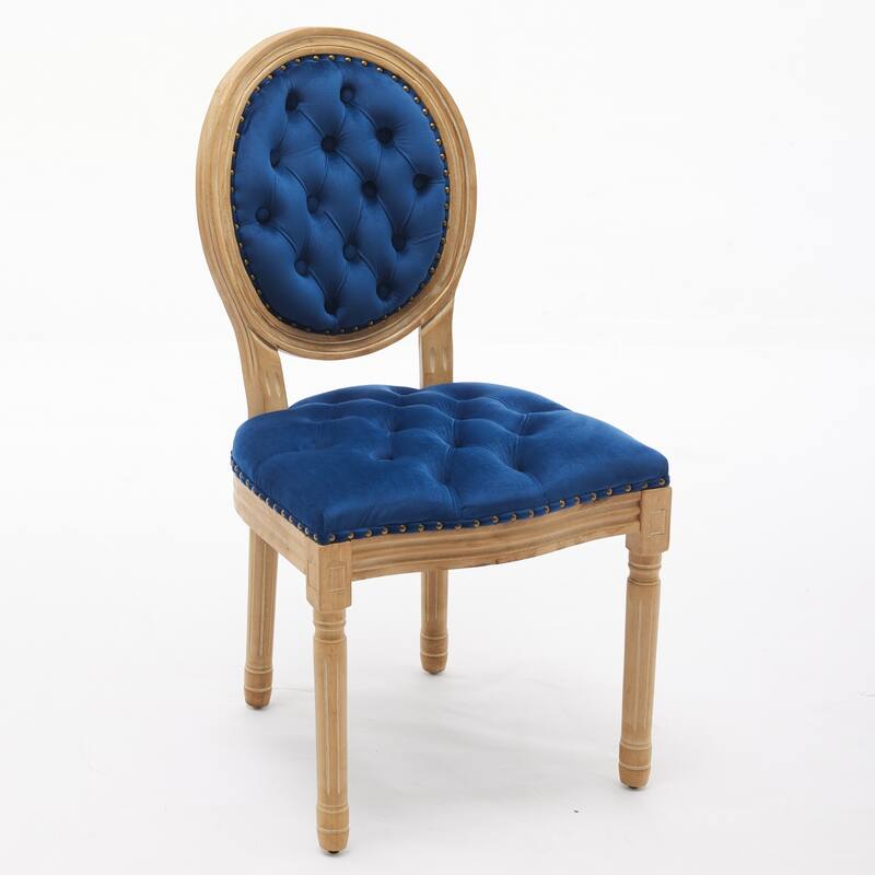 French Style Solid Wood Frame Dining Chair with Round Back, Set of 2 Velvet Kitchen Accent Chairs with Nailhead Trim