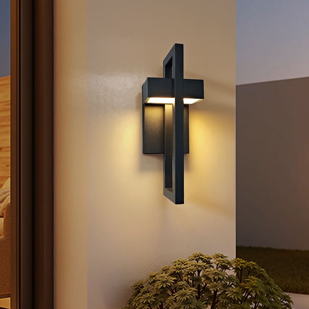 Modern Cross-Shaped Outdoor Wall Light,with 5 Color Temperatures, Waterproof Exterior Wall Sconce for Porch/Entryway(2-PACK)