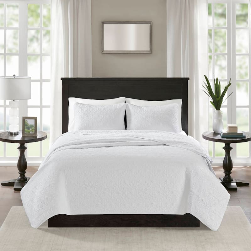Madison Park Mansfield Reversible Quilt Set - White - Queen