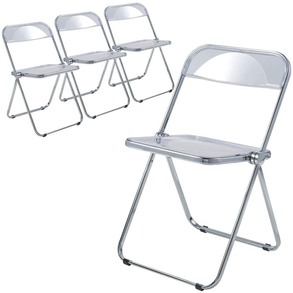 Lawrence Set of 4 Modern Clear Acrylic Transparent Folding Chair with Chrome Steel Frame for Condos and Apartments - 30"