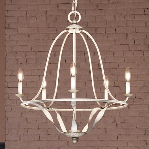 Luxury Shabby Chic Chandelier, 24"H x 25"W, with Antique Style, Burnished White, by Urban Ambiance