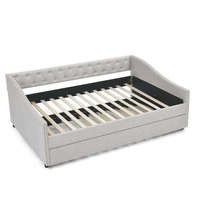 Button Tufted Sofa Bed with Pull Out Bed & Nailhead Decorative Arms