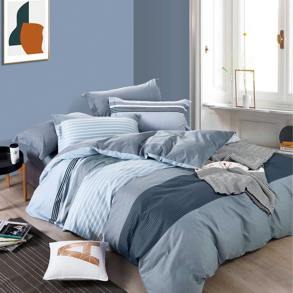 William Black/Gray Striped 100% Cotton Comforter Set