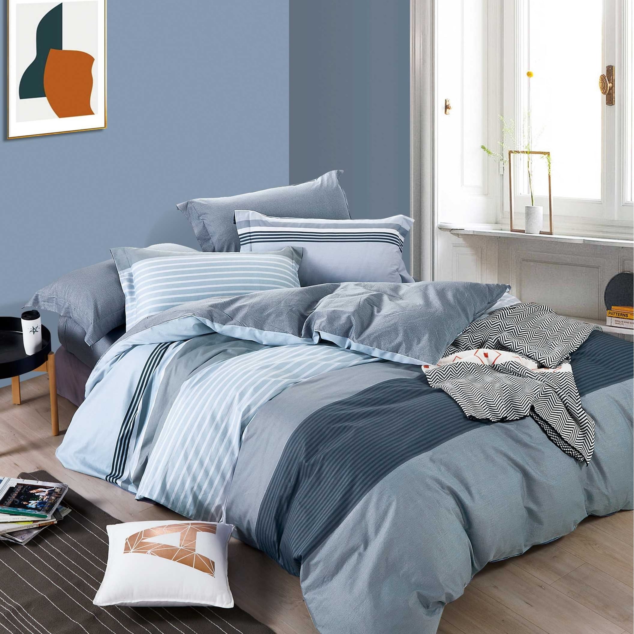 William Black/Gray Striped 100% Cotton Comforter Set