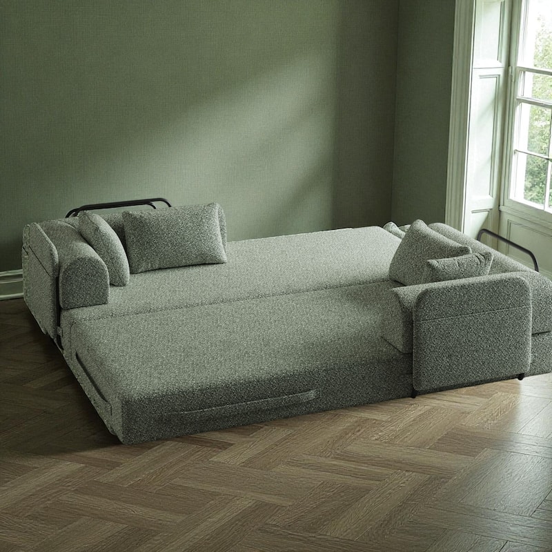 78.7" Convertible Sleeper Sofa Bed, Chenille Folding Mattress Couch with Side Pocket & Pillows, No-Assembly Floor Lounge Sofa