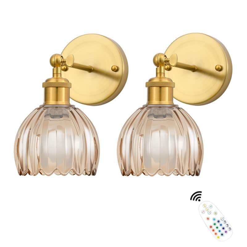 Adjustable Vintage Wall Sconce with Amber Tulip Glass Brass Fixture with Switch Ideal for Bedroom Hallway or Entry