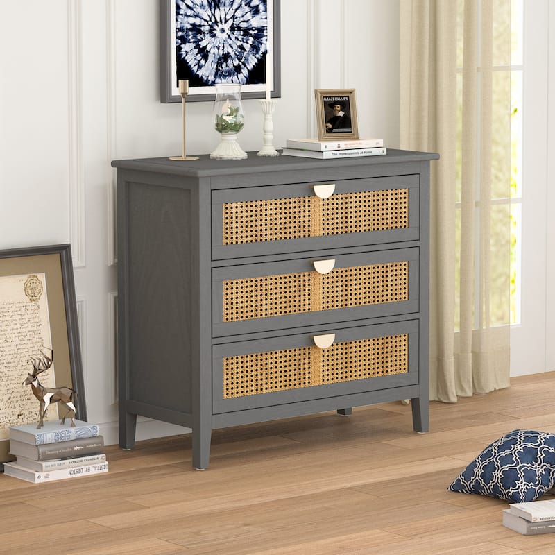 3 Drawer Cabinet Natural rattan living room and study
