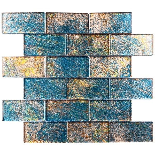 TileGen. Galaxy 2" x 4" Glass Mosaic Tile in Gold Blue Wall Tile (10 sheets/9.6sqft.)