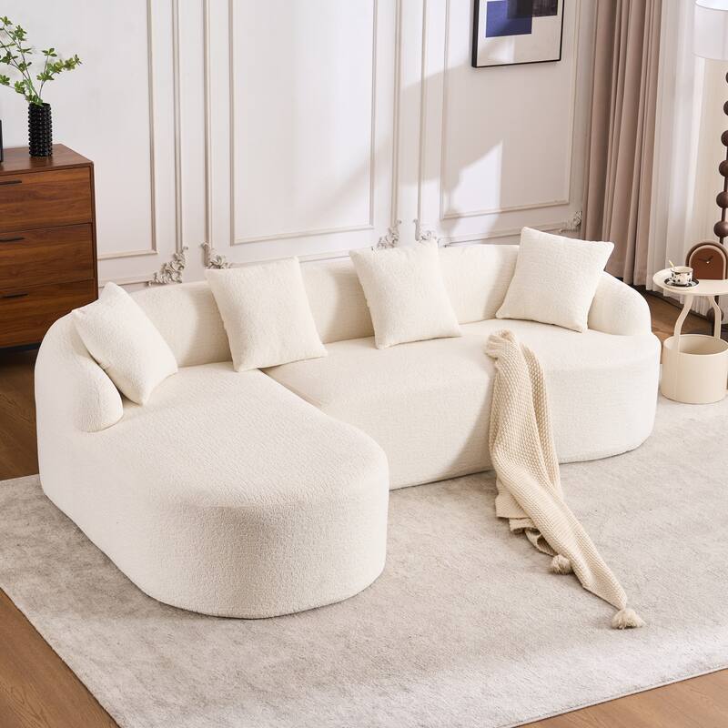 Full Compression Sponge L-Shape Sectional Sofa with Curved Chaise - White