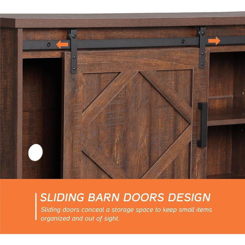 Fireplace TV Stand Farmhouse Sliding Barn Door Entertainment Center