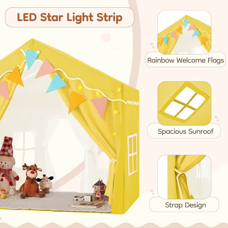 EROMMY Kids Tent Playhouse with LED Star Lights and Padded Mat, Large Indoor Toddler Tent for Boys and Girls.