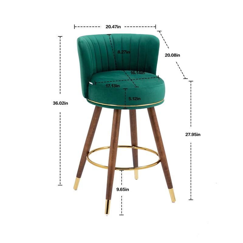 360 degrees Counter Height Bar Stools with Solid Wood Legs Set of 2