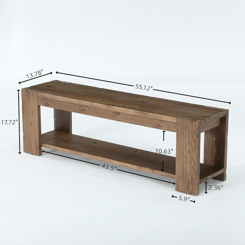 Solid Wood TV Stand, 2-Tier Wooden TV Console Media Stand, Entertainment Center with Open Storage Shelf for Living Room, Bedroom