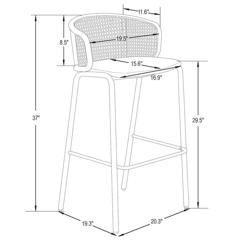 LeisureMod Ervilla Bar Stool with White Powder Coated Steel Frame Set of 2 - 37"