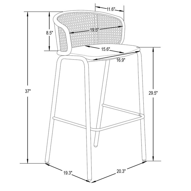 LeisureMod Ervilla Bar Stool with White Powder Coated Steel Frame - 37"