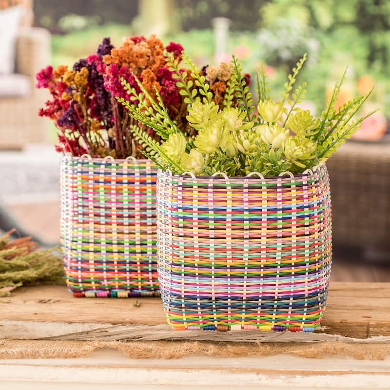 Novica Handmade Floral Recycled Plastic Baskets (Set Of 2)