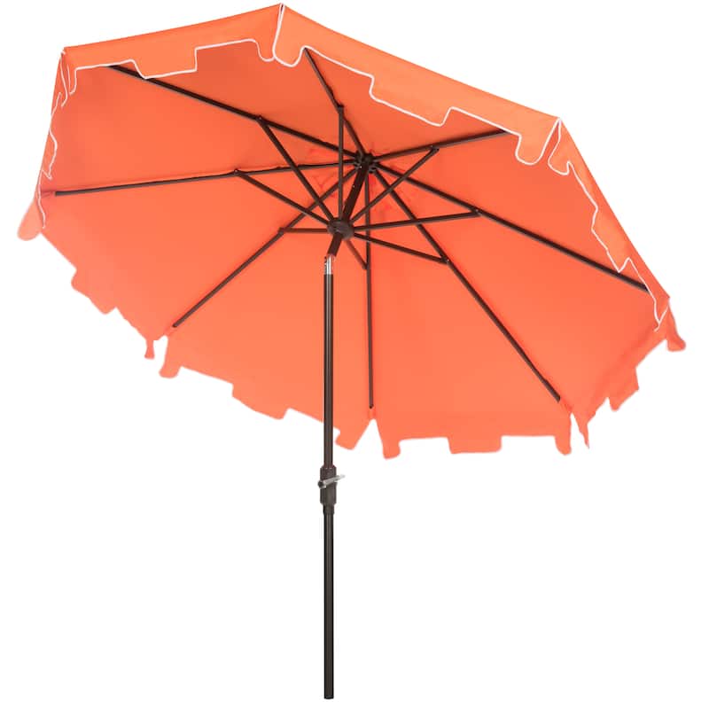 SAFAVIEH Sinica Aluminum Tilt And Crank 9-Foot Crank Market Patio Umbrella with Flap
