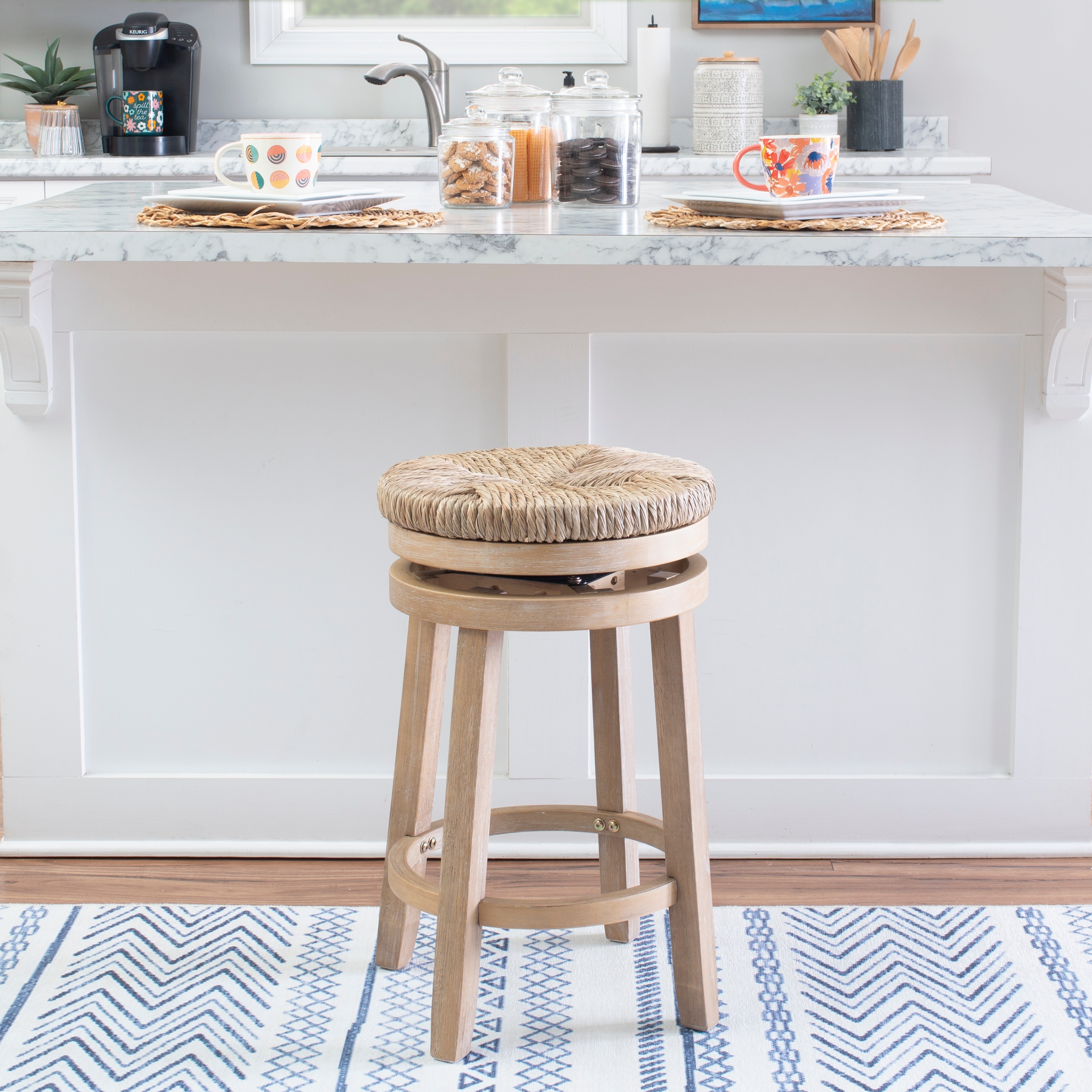 Linon Maya Backless Swivel Counter Stool with Seagrass Seat