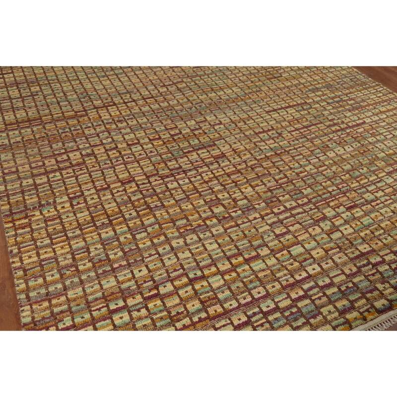 All-Over Checkered Moroccan Area Rug Hand-Knotted Wool Carpet - 8'0"x 10'3"