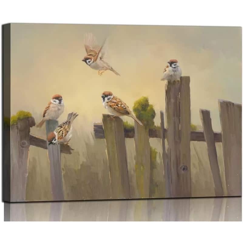 Bird Canvas Wall Art Birds Flying on The Wooden Fence Painting
