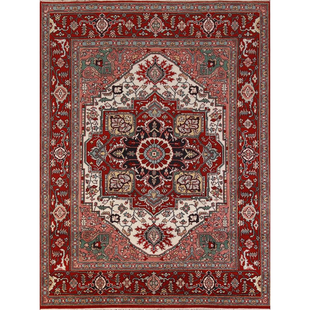 Hand Knotted Oriental 100% Wool Carpet Traditional Medallion Beige & Ivories Heriz (serapi) Area Rug - 10' 1'' X 7' 11''