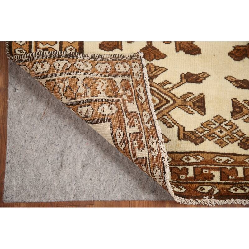 Hand Knotted Oriental 100% Wool Carpet Traditional Geometric Beige & Ivories Balouch Runner Rug - 6' 8'' X 3' 4''