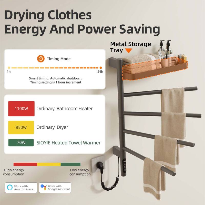 Smart Rotating Heated Towel Rack for Bathroom,Towel Warmer