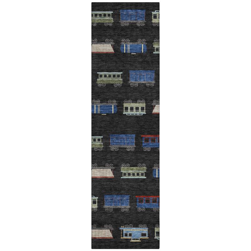 Machine Washable Indoor/ Outdoor Modern Train Chantille Rug