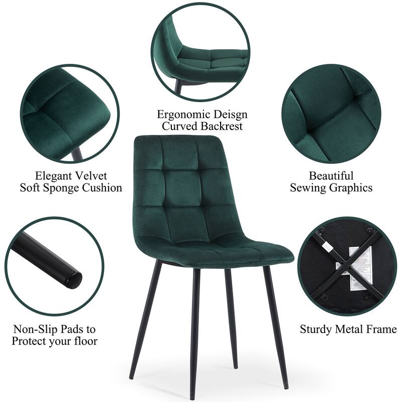 Mid Century Modern Green Velvet Dining Chairs Set Of 4 For Kitchen, Living Room