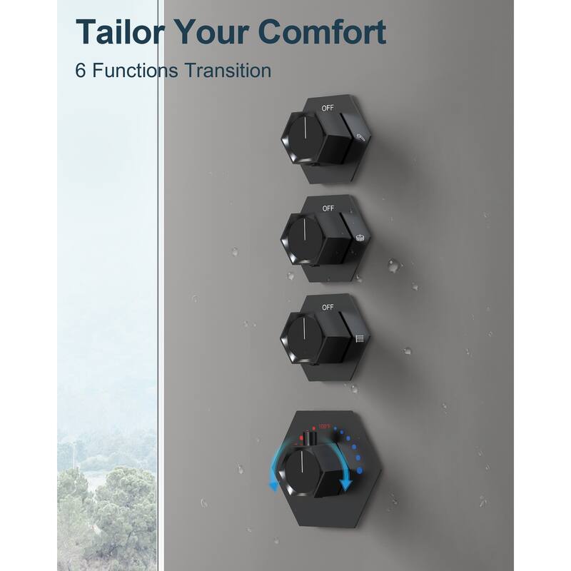 GRANDJOY LED Music Shower System 16" & 6" Dual Shower Heads with 6 Body Jets