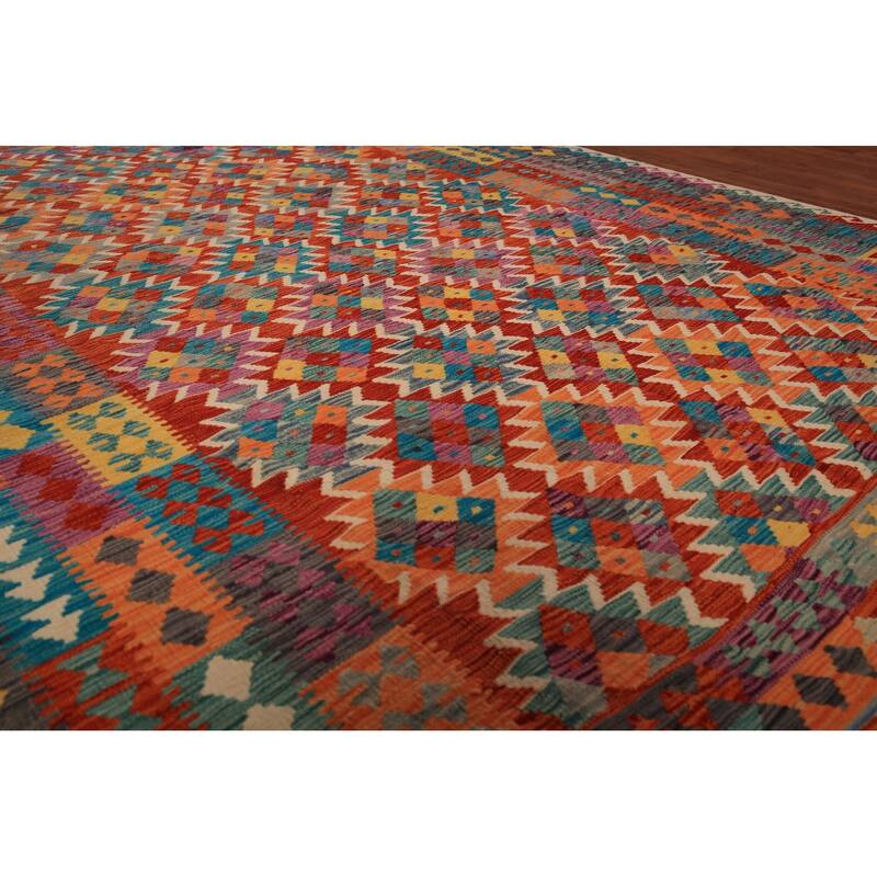 Kilim Area Rug Hand-Woven Living Room Wool Carpet - 8'0" x 11'5"