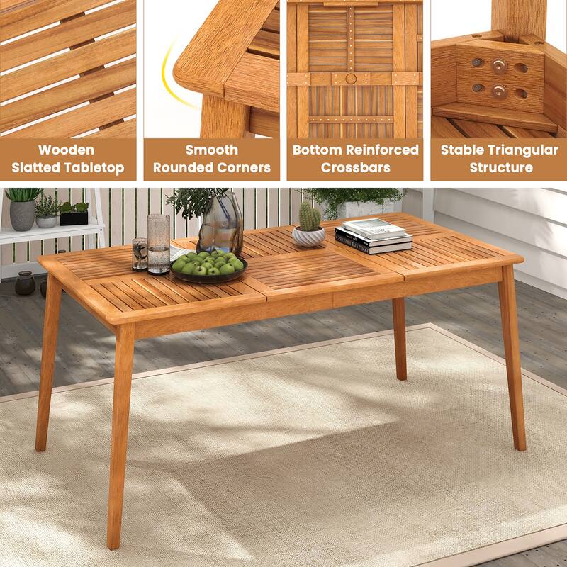 Gymax 6-Person Outdoor Acacia Wood Dining Table w/ 1.96'' Umbrella