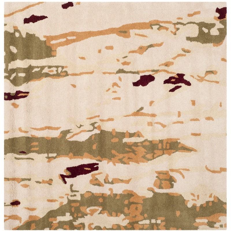 SAFAVIEH Handmade Bella Pavuna Modern Floral Wool Rug - 5' Square - Beige/Green