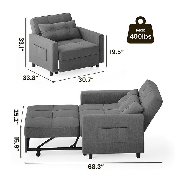 dimension image slide 3 of 10, 3-in-1 Adjustable Sleeper Sofa Bed, Pull Out Chair Sofa, Convertible Folding Bed for Living Room