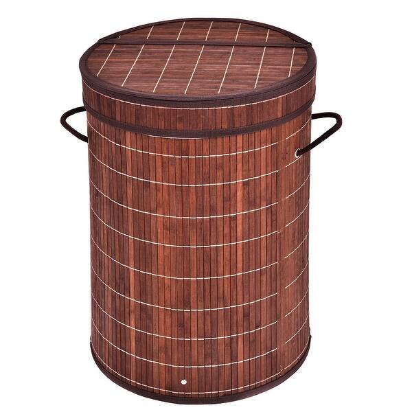 Shop Costway Round Bamboo Hamper Laundry Basket Washing Cloth